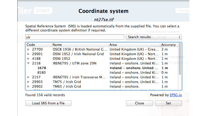 Search for EPSG coordinate systems